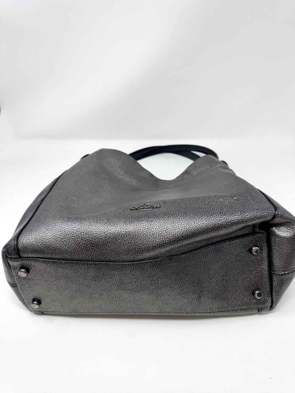 Coach Edie Metallic Gunmetal Pebbled Leather Shoulder Bag Tote - Picture 10 of 16